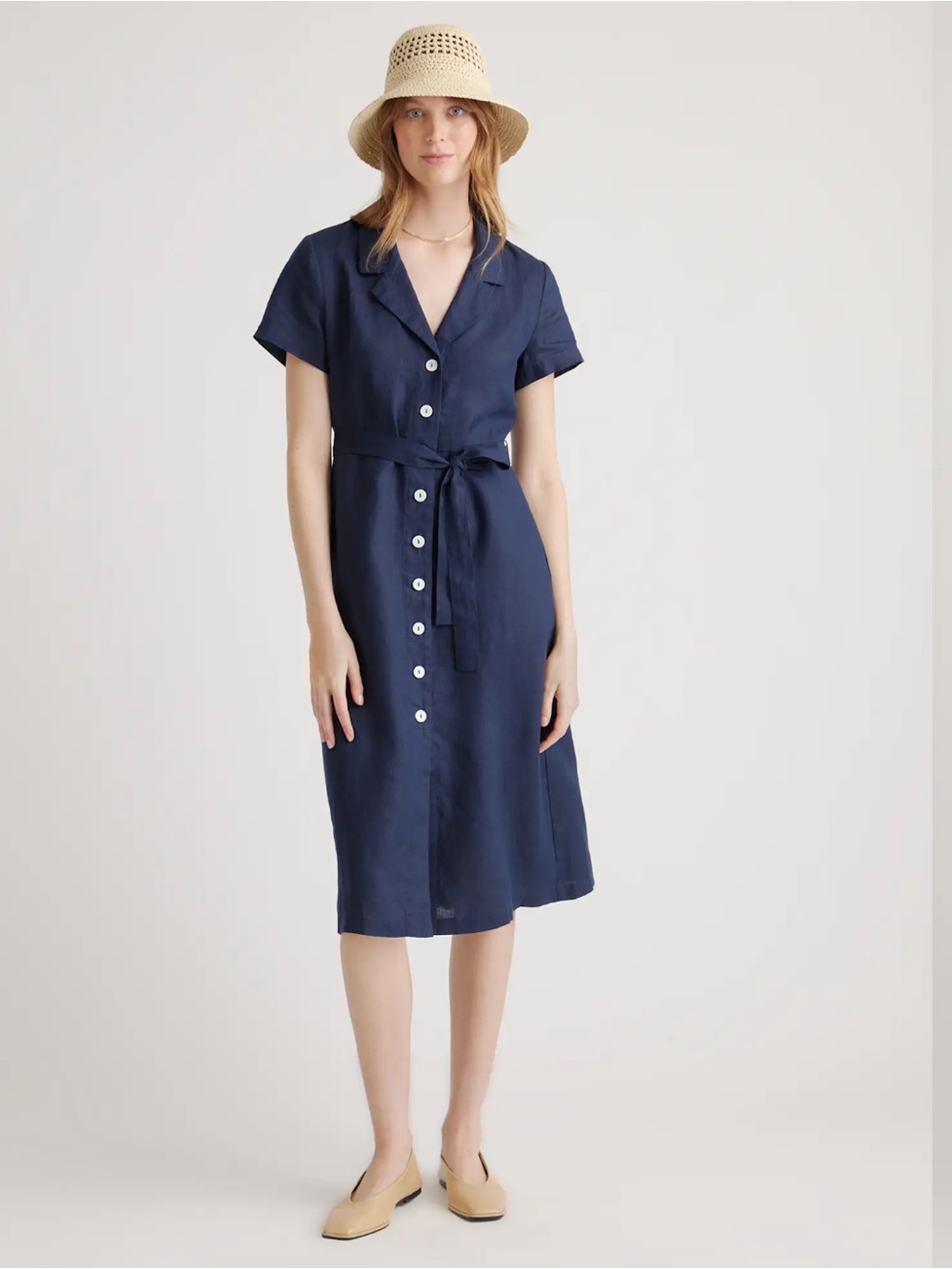 Quince 100% European Linen Button Front Dress Deep Navy Sz XL NEW WITH TAGS - Picture 12 of 13